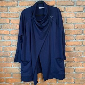 Chico's Zenergy Open Front Cardigan Women Size XL Petite Blue Draped Knit Jacket